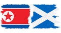 Scotland and North Korea grunge flags connection vector