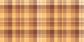 Scotland plaid texture fabric, fluffy textile check seamless. Frame tartan vector pattern background in orange and red colors