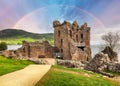 Scotland - ranobow over Urquhart castle, Loch Ness - UK Royalty Free Stock Photo