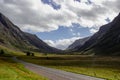 Road to Scotland-Three Sister Mountain range in Glencoe Royalty Free Stock Photo