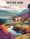 Scotland Travel Destination Poster in retro style.