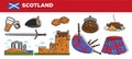 Scotland travel destination promotional banner with national symbols
