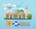 Scotland travel vector banner in modern style. Scottish landscapes