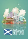 Scotland travel vector card in modern light design. Scottish landscapes