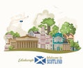 Scotland travel vector in modern light design. Scottish landscapes