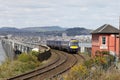 Scotrail train on Tay Bridge passing signalbox Royalty Free Stock Photo