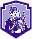 Scotsman Bagpiper Play Bagpipes Retro Shield