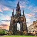 Scott Monument in Edinburgh at sunset, Scotland