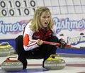 Scotties curling jennifer jones yells Royalty Free Stock Photo