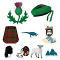 Scottish attractions. Scotland country icon in set collection on cartoon style vector