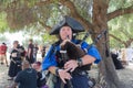 Scottish Bagpipe player during the Renaissance Pleasure Faire. Royalty Free Stock Photo