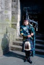 Scottish Bagpiper in Edinburgh Royalty Free Stock Photo