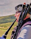 Scottish Bagpiper & Highlands - Close Up Royalty Free Stock Photo