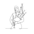 Scottish Bagpiper Playing Bagpipe Continuous Line Drawing Black and White Royalty Free Stock Photo