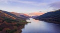 Scottish beautiful colorful sunset landscape with Loch Voil, mountains and forest at Loch Lomond & The Trossachs National Park Royalty Free Stock Photo