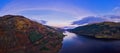 Scottish beautiful colorful sunset landscape with Loch Voil, mountains and forest at Loch Lomond & The Trossachs National Park Royalty Free Stock Photo