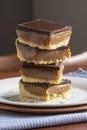 Scottish Caramel Slice or Millionaire`s Shortbread Confectionery Dessert with Chocolate Royalty Free Stock Photo