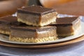 Scottish Caramel Slice or Millionaire's Shortbread Confectionery Dessert with Chocolate Royalty Free Stock Photo