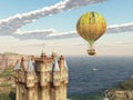 Scottish castle and fantasy hot air balloon Royalty Free Stock Photo