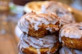 Scottish cream choux buns with white icing close up