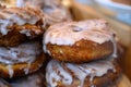 Scottish cream choux buns with white icing close up