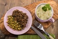 Scottish dish, mince and tatties with pea