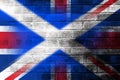 Scotland flag and Union Jack on brick wall Royalty Free Stock Photo