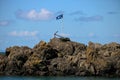 Scottish Flag and Rusting Anchor at a Scottish Harbour Royalty Free Stock Photo