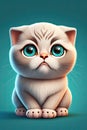 Scottish Fold Cat 3D Cartoon Art Portrait, Cute Adorable