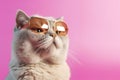 Scottish Fold cat kitten kitty in sunglass shade glasses isolated on solid pastel background