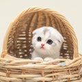 Scottish fold kitten in a basket exudes charm and playfulness Royalty Free Stock Photo