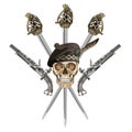 Scottish Highland backsword, two Scottish flintlock pistol and skull in the Scottish balmoral bonnet