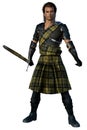 Scottish Highlander kilt male figure holding a sword outstretched