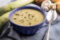 Scottish leek and potato soup in a blue bowl Royalty Free Stock Photo