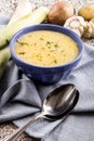 Scottish leek and potato soup in a blue bowl Royalty Free Stock Photo