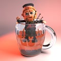 Scottish man with red beard and tartan kilt climbs out of a pint glass of beer with his bagpipes, 3d illustration Royalty Free Stock Photo