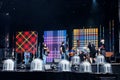 Scottish music band rehearse on stage at Montreal Jazz festival in Montreal, Quebec, Canada