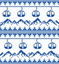 Mountains and gondolas ski, snowboard, hiking and climbing vector seamless pattern - Fair Isle style traditional knitwear