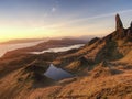 Scottish rocky landscape in Skye isle. Old man of Storr Royalty Free Stock Photo