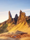 Scottish rocky landscape in Skye isle. Old man of Storr Royalty Free Stock Photo