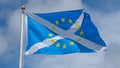 A Scottish Saltire and European Union flag with 12 golden stars in the centre