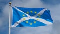 A Scottish Saltire and European Union flag with 12 golden stars in the centre