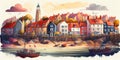 Scottish seaside town fishing village harbour scene watercolour Scotland