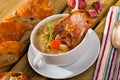 Scottish soup with lamb, root vegetables, pulses and barley Royalty Free Stock Photo