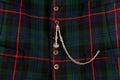 Scottish Tartan Waistcoat with Gold Watch Chain Closeup