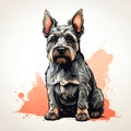 Scottish Terrier dog in cartoon style. Cute Scottish Terrier isolated on white background. Watercolor drawing, hand-drawn Scottish Royalty Free Stock Photo