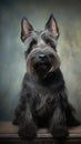 The Scottish Terrier\'s portrait is a snapshot of elegance and determination, with a signature beard