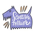 Scottish Terrier sign. Hand drawn vector illustration. Character cartoon style. Royalty Free Stock Photo