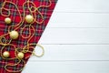 Scottish traditional checked pattern plaid and golden balls on w Royalty Free Stock Photo