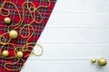 Scottish traditional checked pattern plaid and golden balls on w Royalty Free Stock Photo